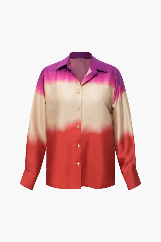 Ombre gradient dress-Ombre Satin Long Sleeve Shirt