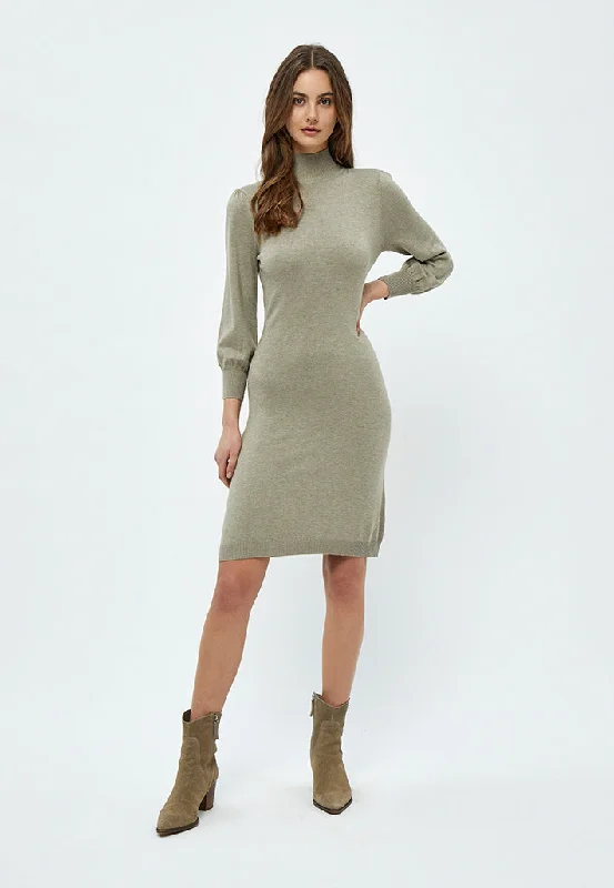 Bespoke evening dress-MSMersin Highneck Knit Dress - Wood Smoke Melange