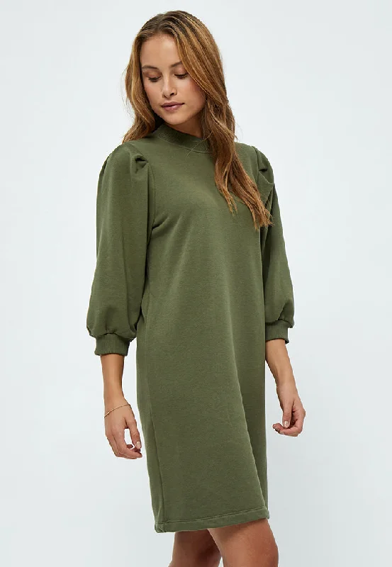 Chic office dress-MSMika Puff Sweat Dress - Ivy green