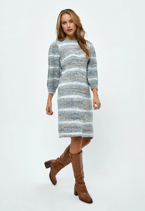 Affordable casual dress-Misja Knit 3/4 Sleeve Dress - Royal Blue Stripe