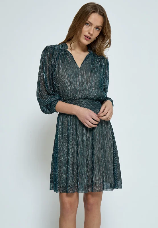 Airy lace dress-MSKamina Dress - LAKE BLUE METALLIC