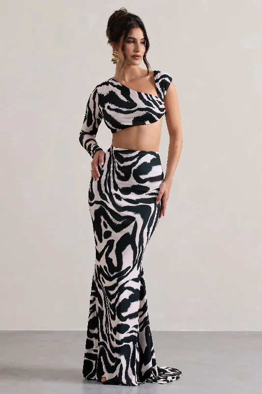 V-neck formal dress-Neomie | Zebra Print Fishtail Maxi Skirt