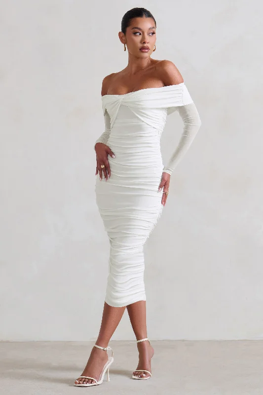 Flowy maxi dress-Neva | White Bardot Twist Midi Dress