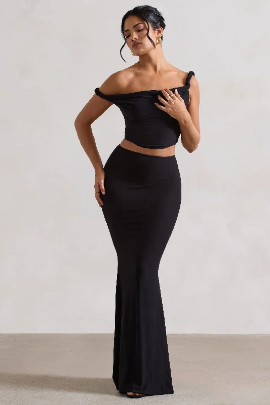 Lounge relaxed dress-Neve | Black Gathered Maxi Skirt