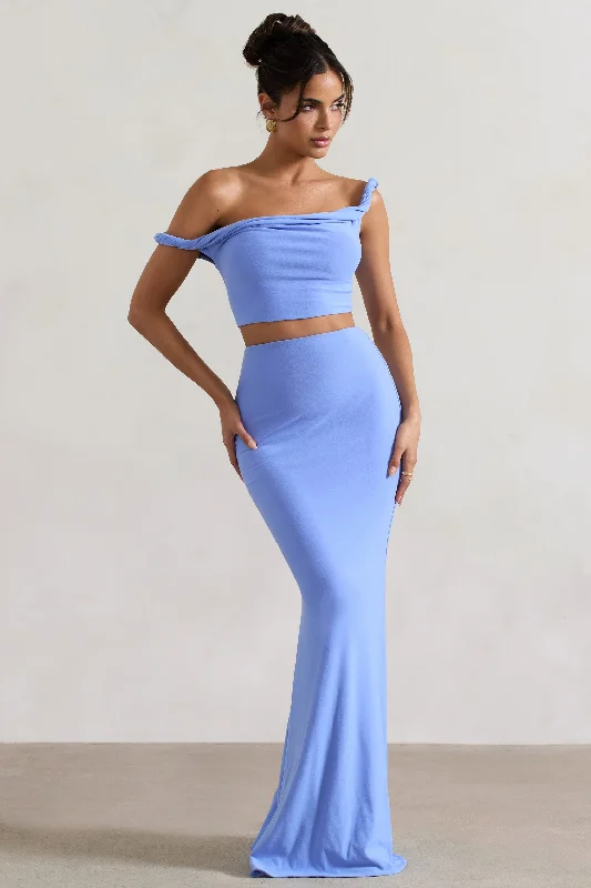 Lace evening dress-Neve | Blue Gathered Maxi Skirt