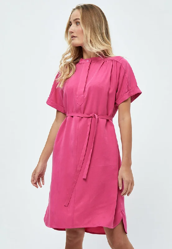 Neutral beige dress-MSNilin Shirt Dress - Super Pink