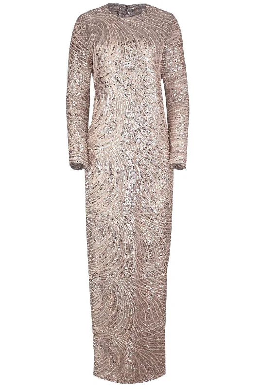 Date night sexy dress-Long Sleeve Gown - Taupe