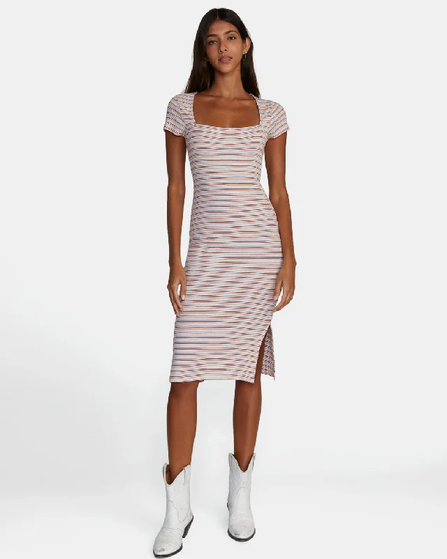 Fit-and-flare dress-Partition Midi Dress - Whisper White