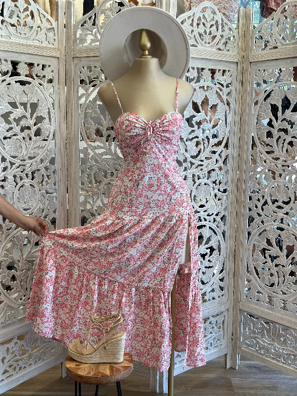 Sheer overlay dress-Pink Floral Maxi Dress