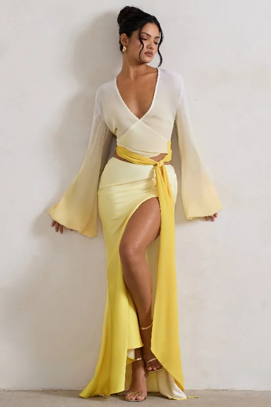 Nightout club dress-Serita | Yellow Ombre Satin Split Maxi Skirt