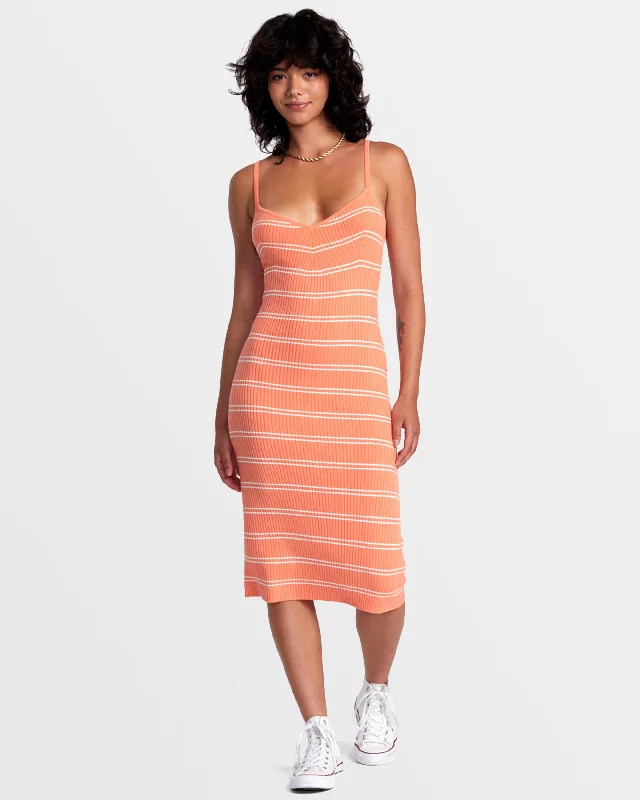 Weekend brunch dress-Silhouette Bodycon Midi Dress - Fusion Coral