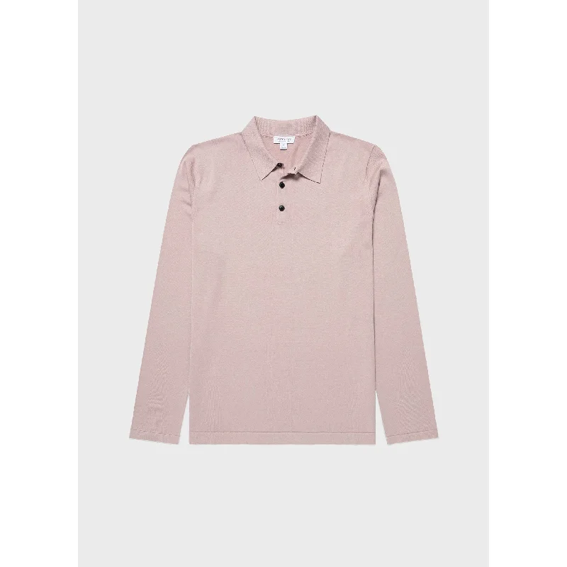 Brown earthy dress-Long Sleeve Sea Island Cotton Polo Shirt | Men | Pale Pink