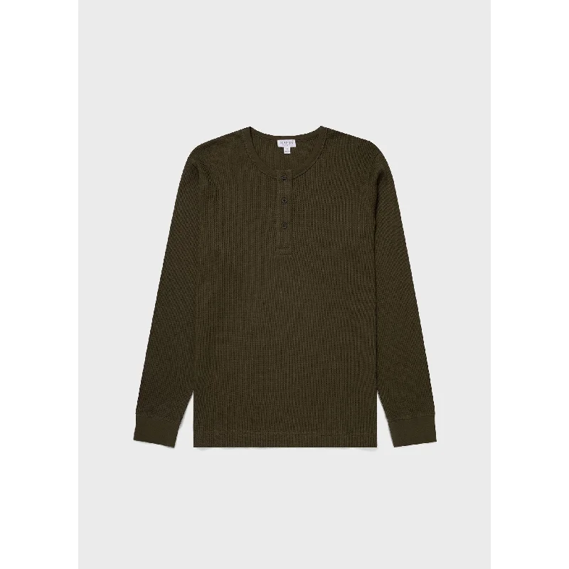 Navy classic dress-Long Sleeve Waffle Henley | Men | Dark Olive