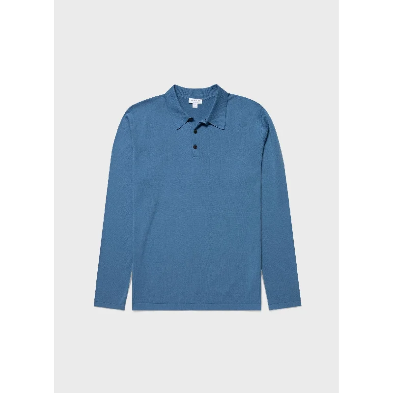 Cruise nautical dress-Sea Island Cotton Long Sleeve Polo Shirt | Men | Bluestone