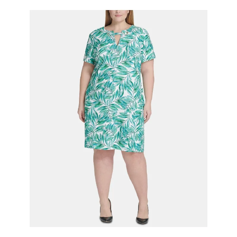 Draped satin dress-Tommy Hilfiger Women's Floral Office Wear To Work Dress Green Size 20W