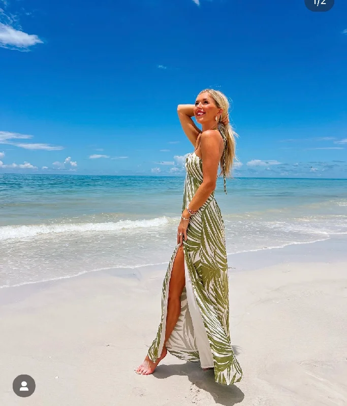 Date night sexy dress-Palm Fronds Maxi