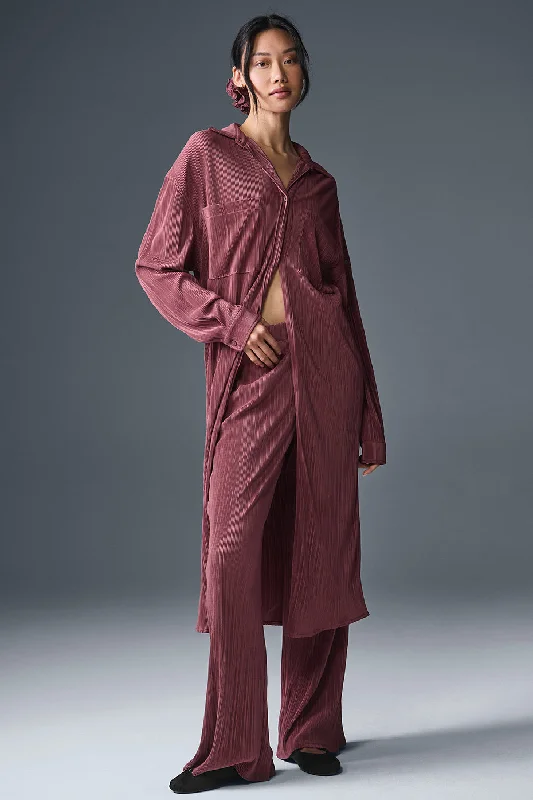 Olive muted dress-Micro Plisse Shirt Dress - Burgundy Truffle