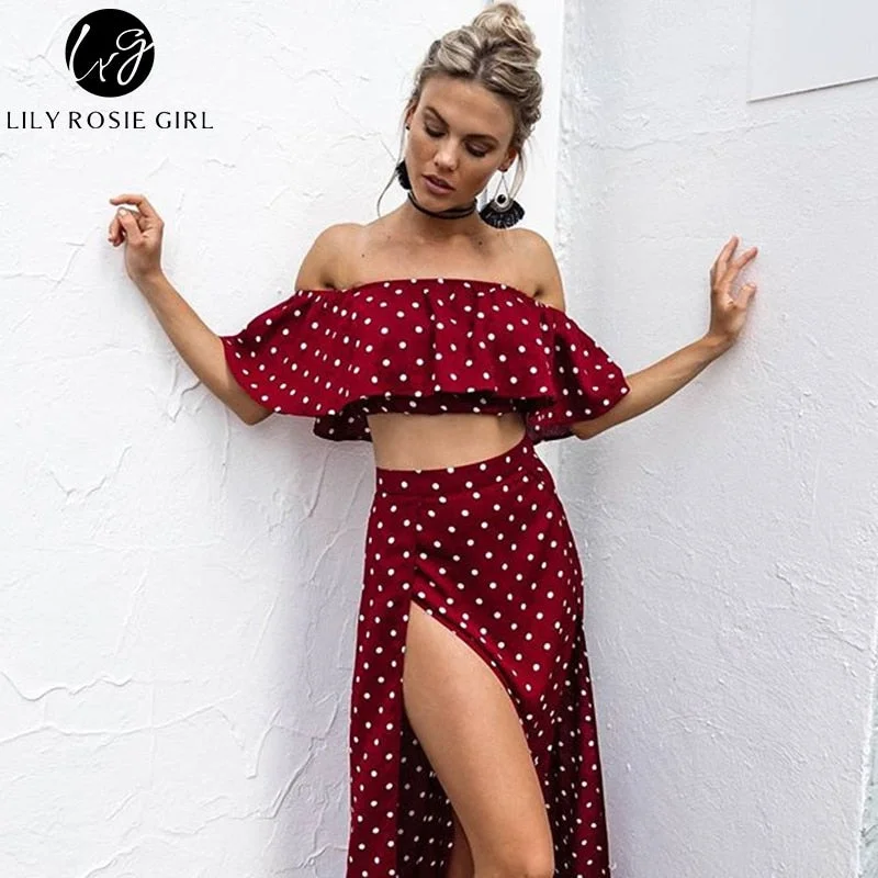 Bodycon club dress-Women Off Shoulder Red Vintage Dot Long Dress