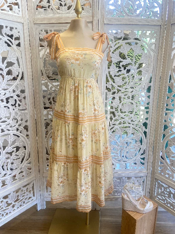 Festival fringe dress-Yellow Tied Maxi Dress