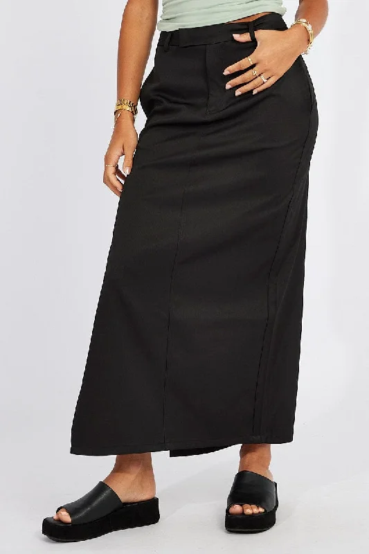 Corduroy fall skirt-Black Mid Skirt Side Split High Rise