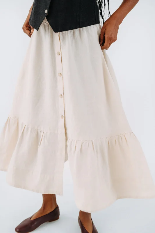 Artsy tie-dye skirt-Button Down Skirt, Hemp, Milky White