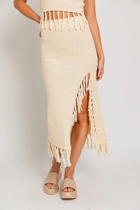 Formal slit skirt-Catalina Island Tassel Midi Skirt - Final Sale