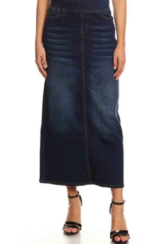 Cute skater skirt-38" Length Dark Wash Denim Skirt with Elastic Waist