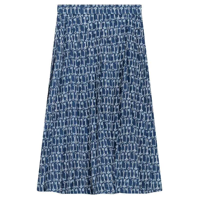 Boho tiered skirt-Ginger Blue Printed Short Skirt SB4CPT5100