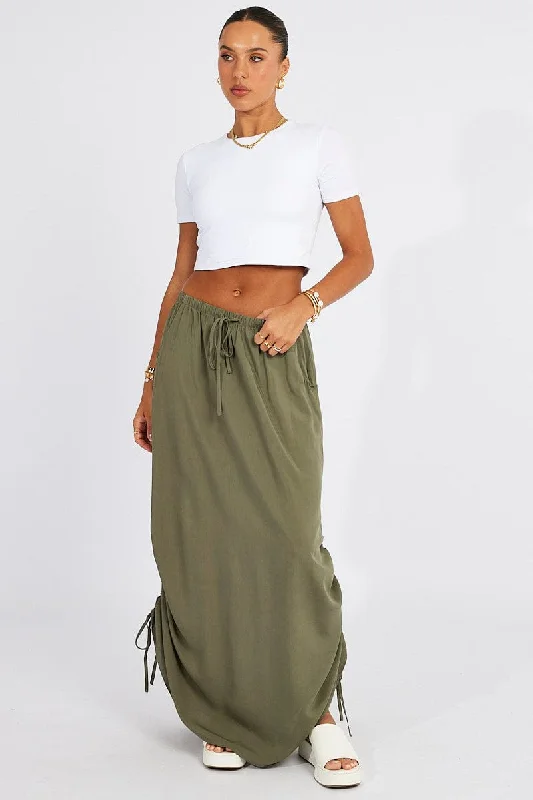 Hippie tie-dye skirt-Green Maxi Skirt Side Ruched