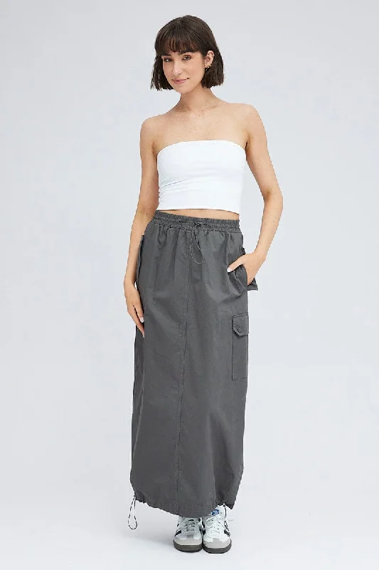 Velvet party skirt-Grey Parachute Skirt Maxi