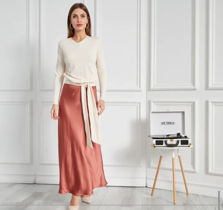 Linen summer skirt-Japparel Rust Cosmo Slip Skirt