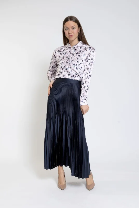 Travel comfy skirt-LA Simona Navy Pleated Skirt MWS2448-A