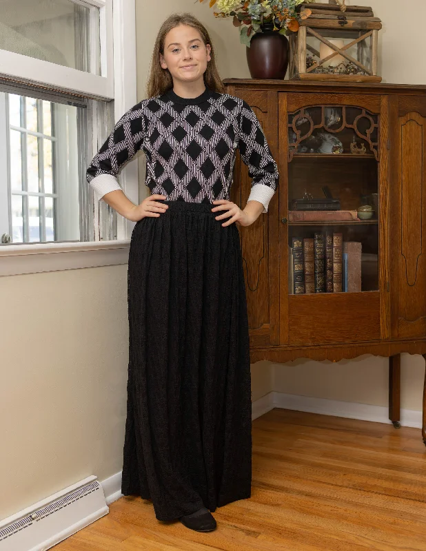 Renaissance peasant skirt-Lilac Black Maxi Easy Skirt 1165