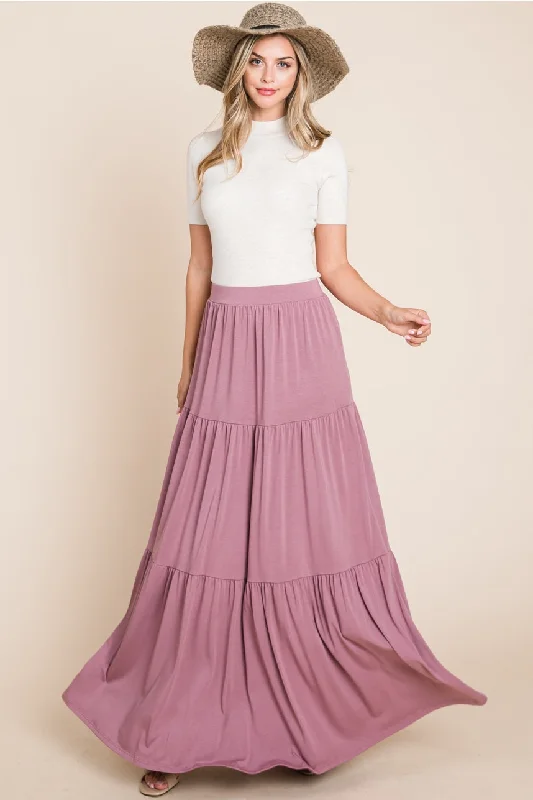 Gathered flowy skirt-Mauve Tiered Maxi Skirt