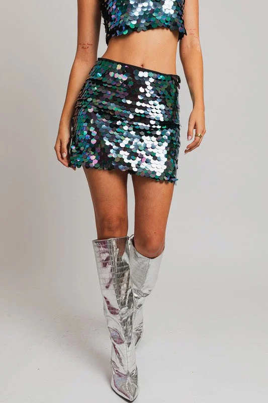 Casual denim skirt-Mermaid To Dance Sequin Mini Skirt - Final Sale