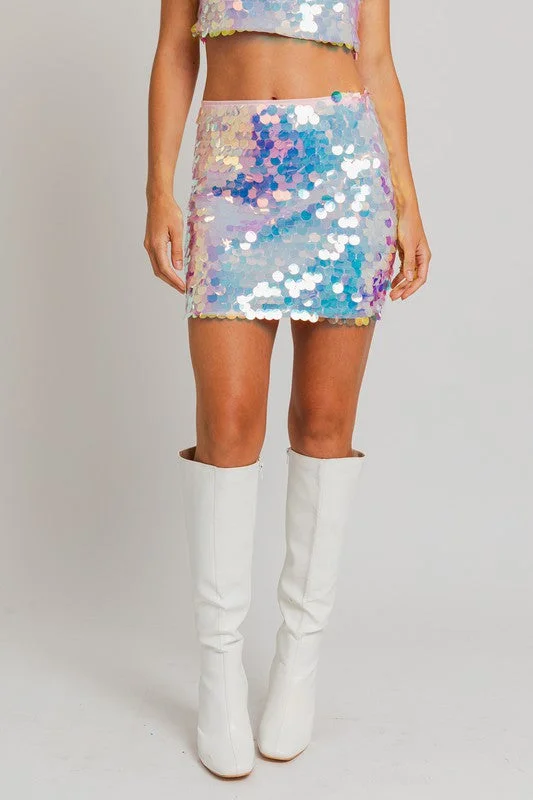 Button-up denim skirt-Mermaid To Dance Sequin Mini Skirt