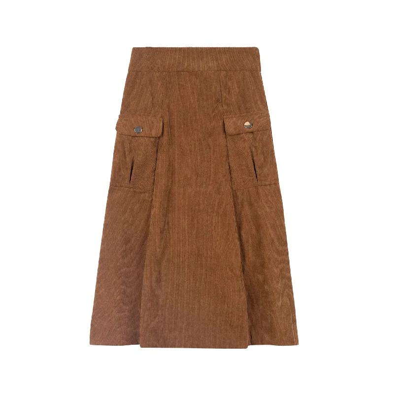 Slit trendy skirt-Modaliani Camel Corduroy Skirt 4508