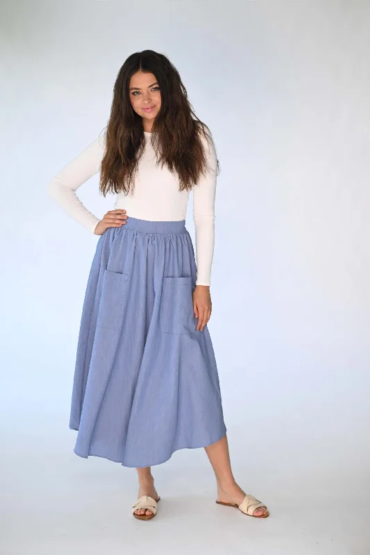 Silk party skirt-Monn Chambray Pocket Skirt M405C