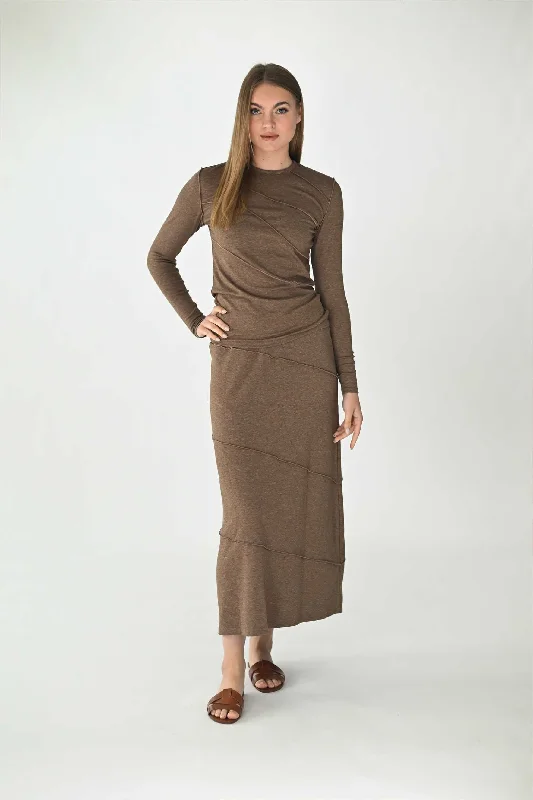 Rainbow layered skirt-Monn Mocha Outside Stitch Skirt M388M