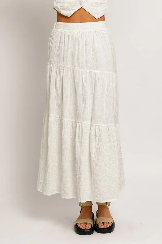 Indoor cozy skirt-Newport Tiered Cotton Midi Skirt - Large - Final Sale