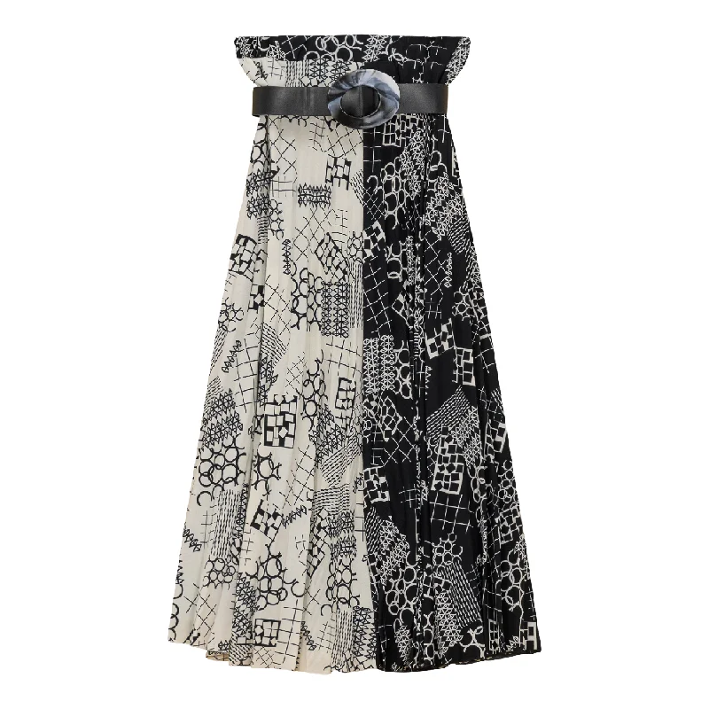 Tulle party skirt-Nox-NY Blk/White Print Messy Pleat Midi DS4PT6294