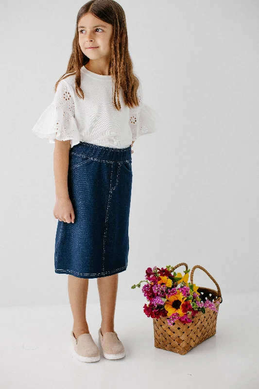 Gray subtle skirt-'Piper' Girl Knit Denim Skirt in Navy