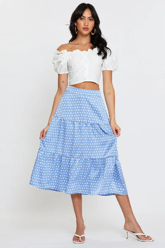 Denim high-waisted skirt-Polka Dot Midi Skirt High Rise