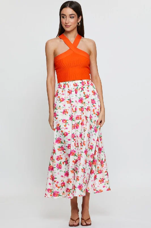 Jersey stretch skirt-Print Maxi Skirt High Rise