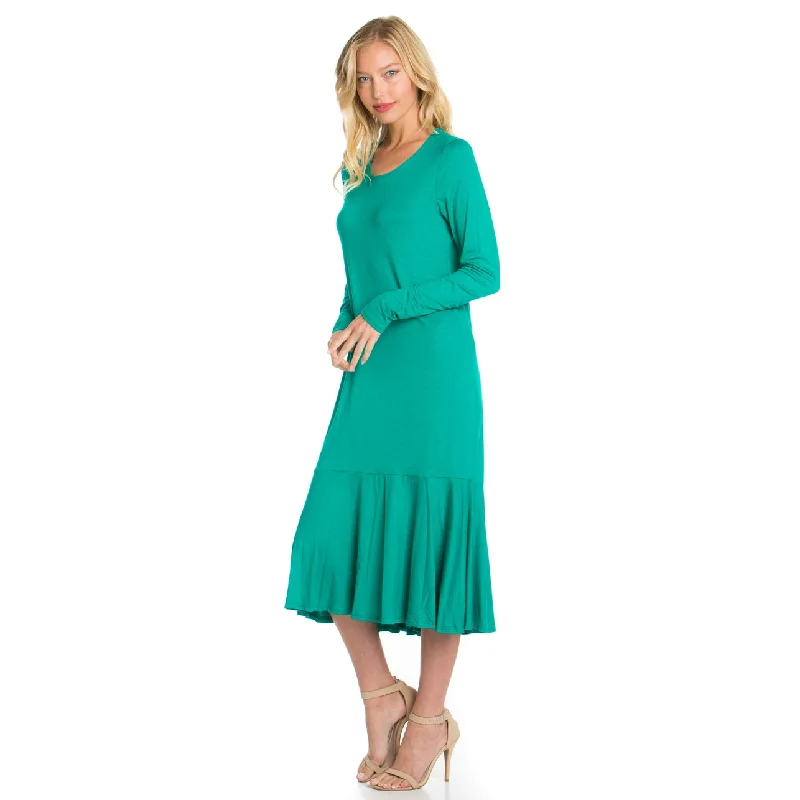 Organic silk skirt-Ruffle Midi Dress in Green