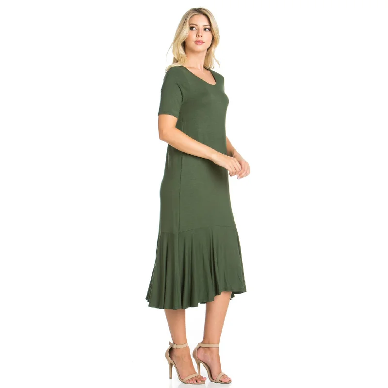 Comfy knit skirt-Ruffle Midi Dress in Olive