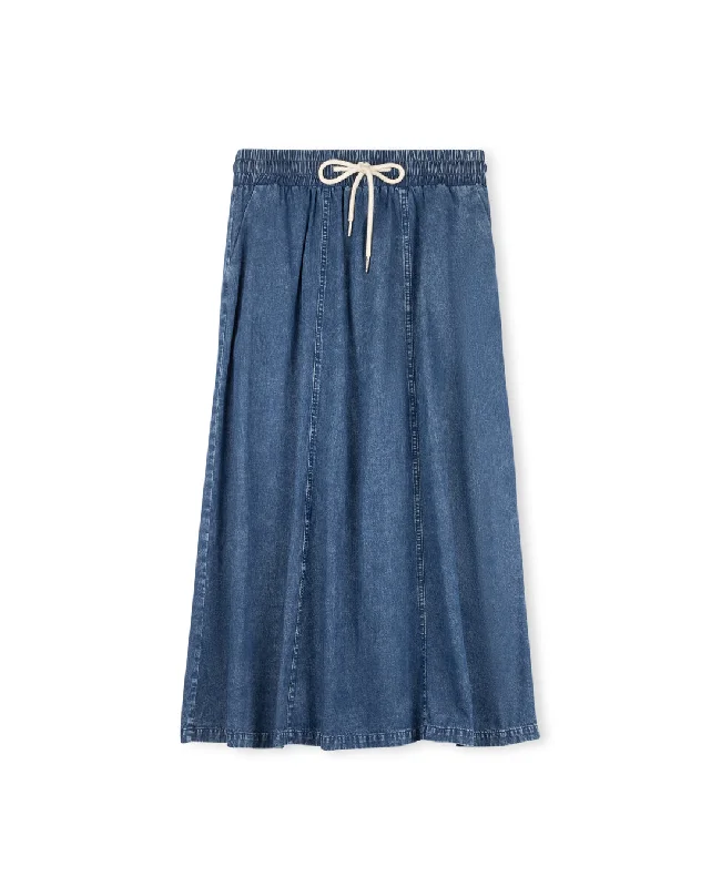 Ruffle boho skirt-Slate Denim Rope Tie Maxi Skirt W-11834