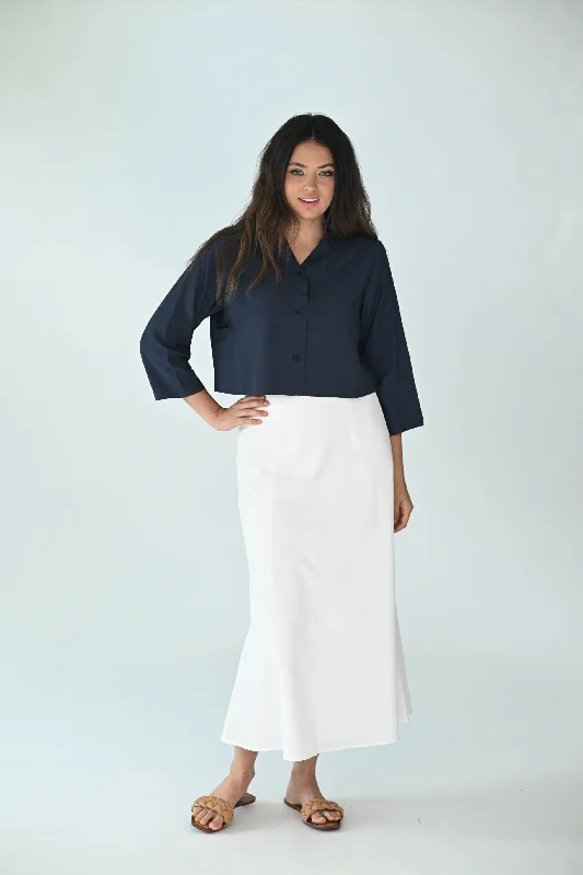 Solid minimalist skirt-Static White A Line Midi Skirt ST950W