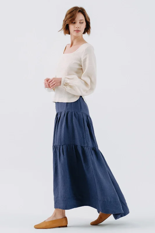 Side-slit chic skirt-Tiered Skirt, Moonlight Blue