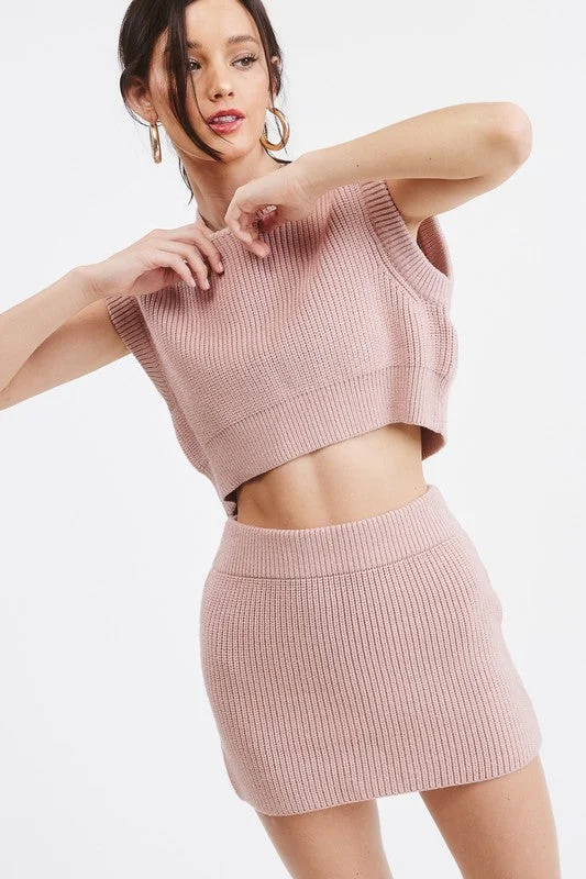 Ruched mini skirt-Two of a Kind Soft Knit Top & Mini Skirt Set - Final Sale